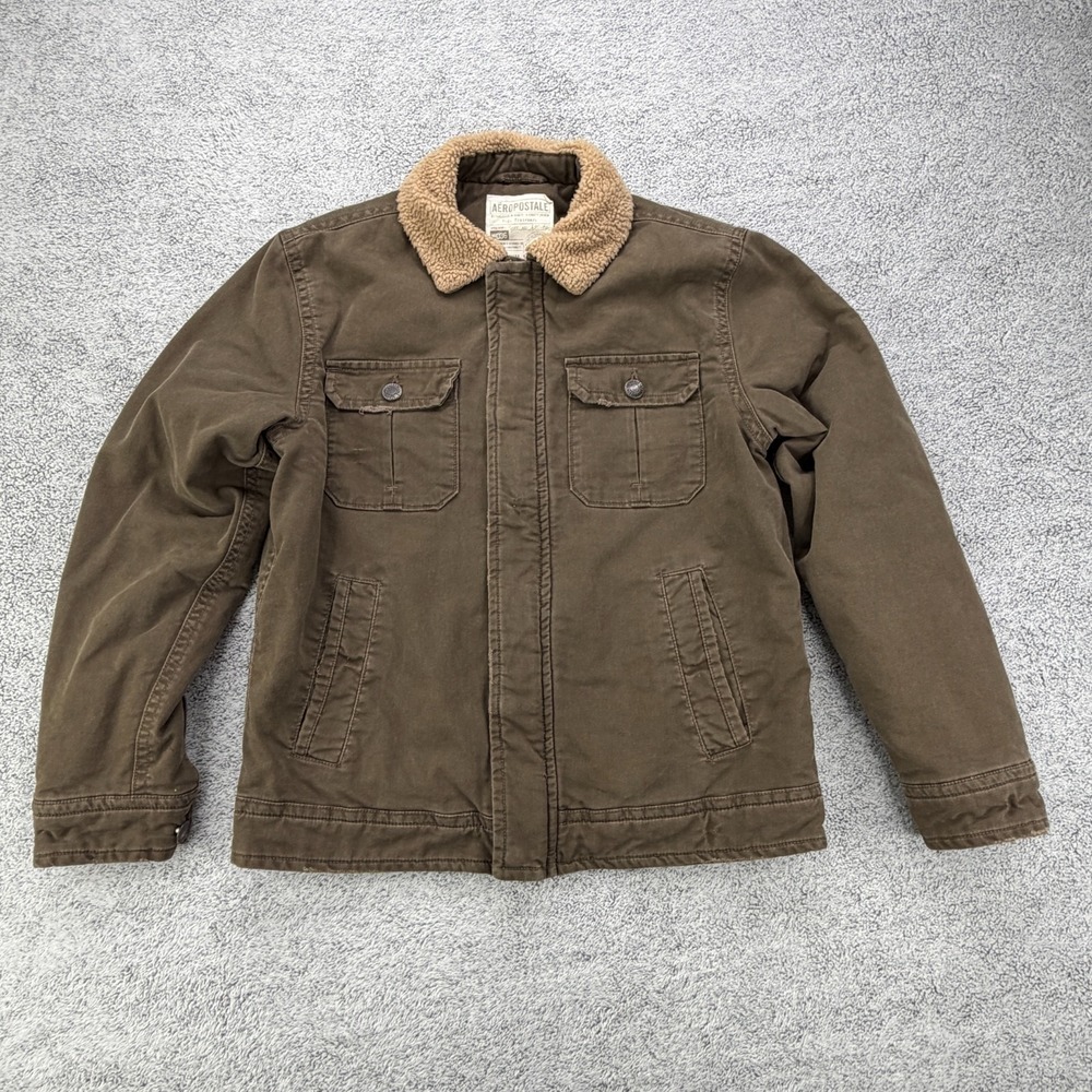 Aeropostale Field Jacket Men Medium Canvas Sherpa Collar Distressed Chore Coat